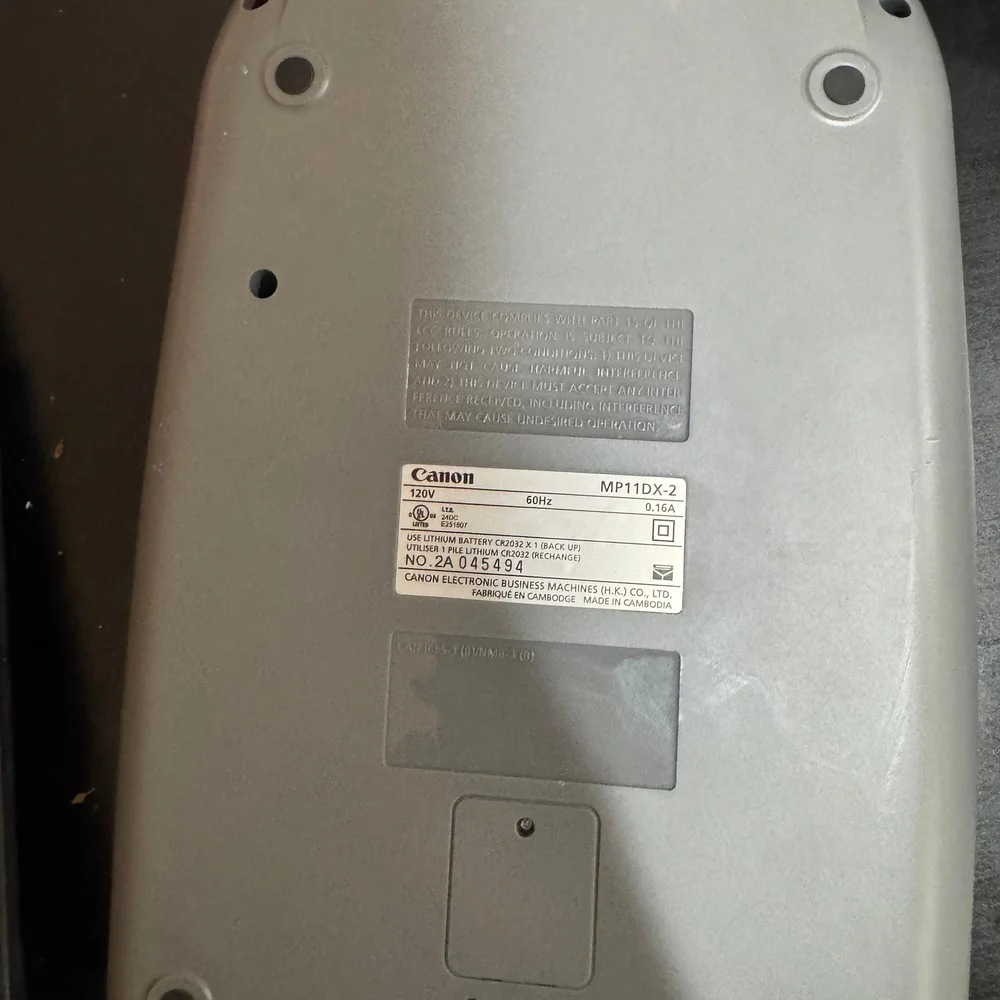 Canon Gray and Black MP11DX-2 Desktop Printing Calculator (Bottom View)